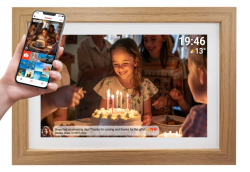 15,6” digitální Wi-Fi fotorámeček s přední stranou z dubového dřeva - kopie