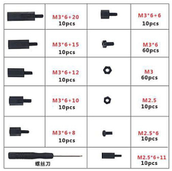 Sada plastových dist.sloupků, šroubků a matiček M2,5 a M3 - 70ks sloupků